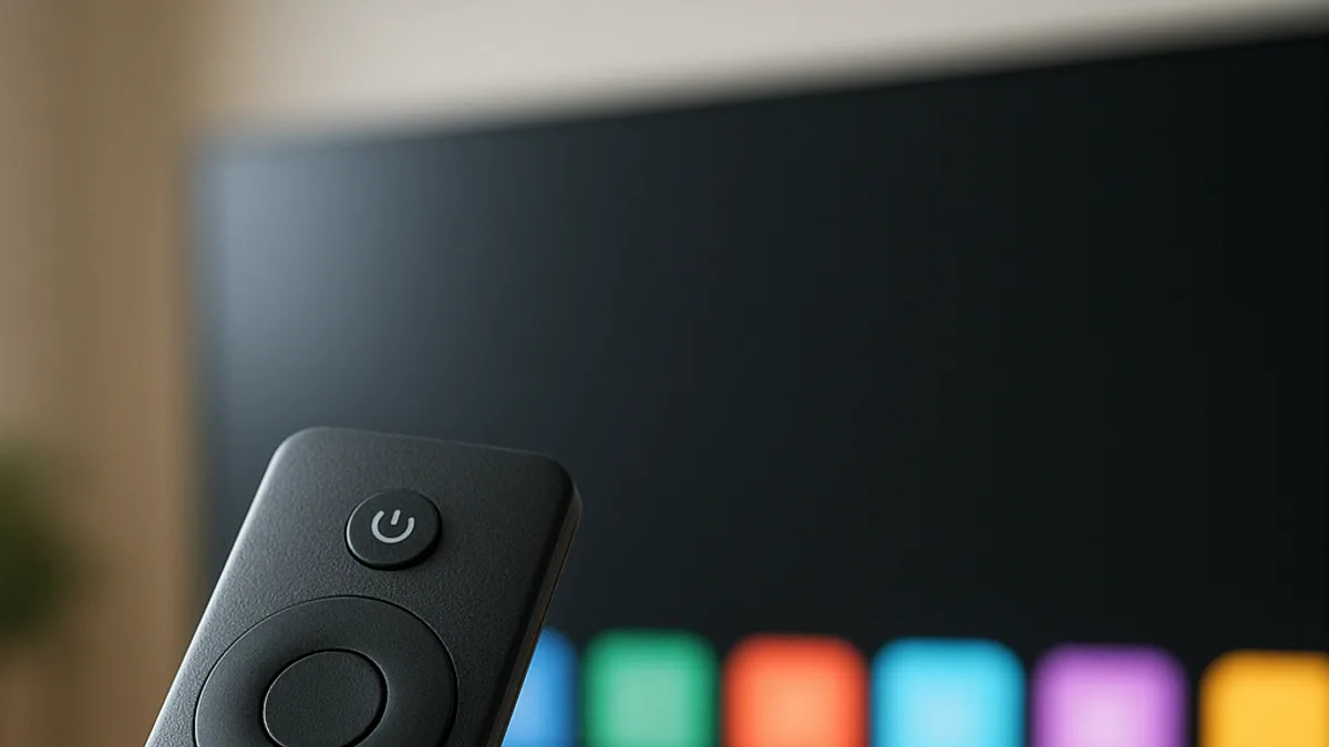 Controle fino da Samsung apontado para a faixa de apps na tela inicial da TV